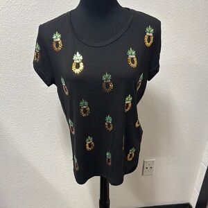 H&M Black Graphic T-Shirt with Pineapple Print